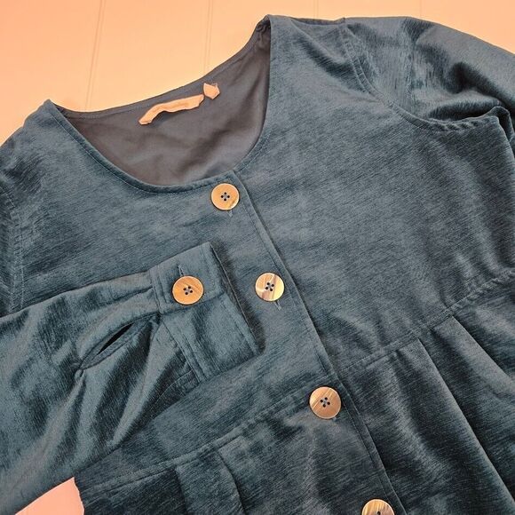 Soft Surroundings Fiona Tunic Shirt Jacket Peacock Blue Velvet Size S‎ Button Up - Picture 1 of 8